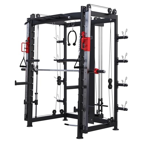 GORILLA SPORTS® Smith Machine - Multifunzione, con Bilanciere Olimpico, Cavi, Lat Machine, Dip Station, Regolabile, Accessori - Multipower Palestra, Squat Rack, Power Cage, Sollevamento Pesi, Fitness