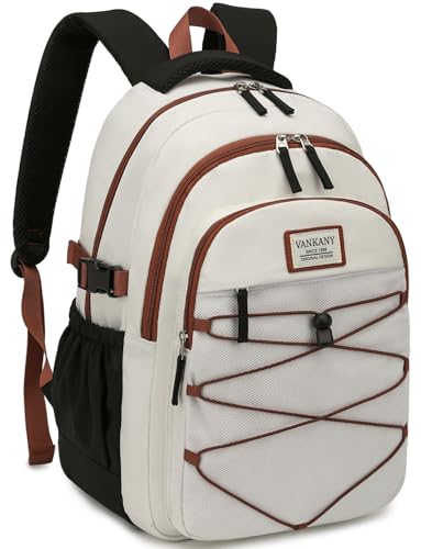 Image of Teen Backpack for Girls, Women Bookbag for College Students Middle High School, Aesthetic Schoolbag Back Pack, White Black Brown