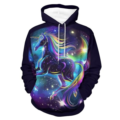 Sweat à capuche licorne violette lumineuse pull homme femme manches longues S