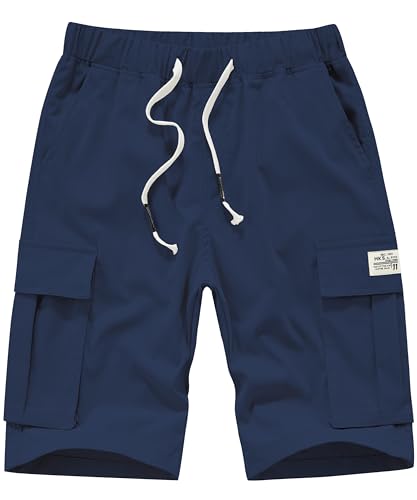 Vcansion Women's Casual Elastic Waist Drawstring Relaxed Fit Multi-Pockets Cotton Cargo Shorts