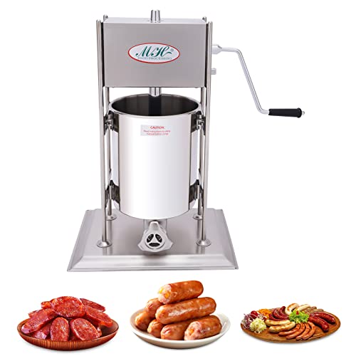 Commercial Vertical Sausage Stuffer Speed Adjustable, 10L Stainless Steel Manual Spanish Churro Maker with 4 Molds, 2 in 1 Sausage Filling Machine for Home Restaurant Bakery