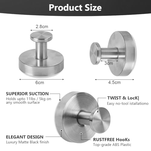 Miniatura 2 de Flintronic Ganchos De Ventosa Al Vacío, De Acero Inoxidable, Impermeables, Resistentes, Para Toallas, Impermeable Extraíble Y Reutilizable Para Baño, Cocina, Puerta De Cristal