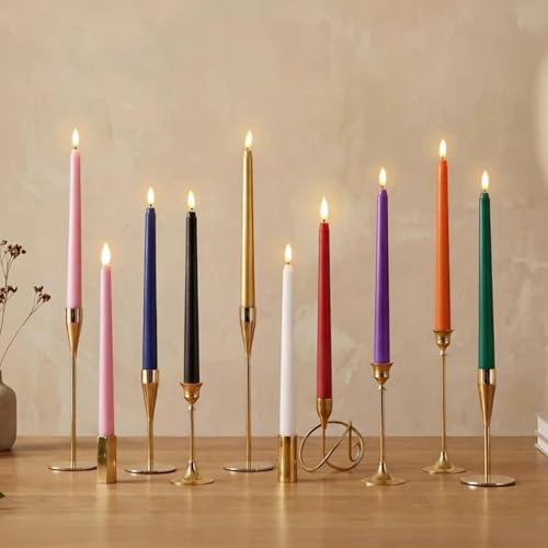 Image of White Flameless Taper Candles with Remote, Flickering Battery LED Candlesticks Decor Set of 4