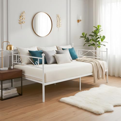 GOKHOMX Lit Banquette 1 Place avec Sommier, Cadre de Lit Simple en Métal 90x190 cm avec Rangement sous Le lit pour Chambre à Coucher Salon Chambre d'amis...