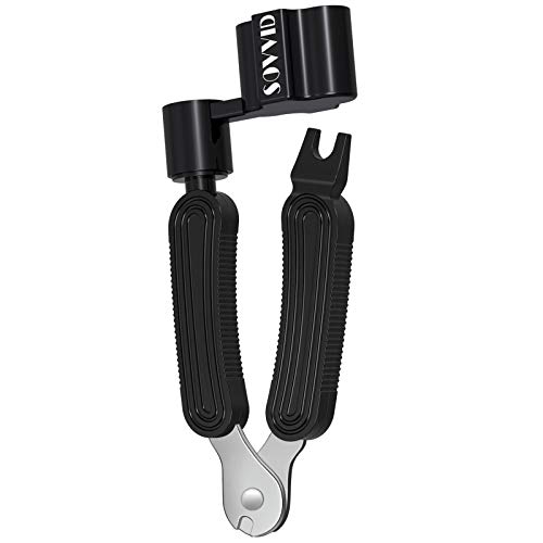 Sovvid Guitar String Winder and Cutter, 3 in 1 Professional Guitar Restringing Tool for Peg Winder Bridge Pin Puller and String Clippers, Multitool Fit to Guitars Bass Ukulele Banjo and Mandolin Black