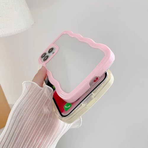 Image of MIDOS Back Cover Compatible with iPhone 14 Pro Max, Cute Curly Wave Frame Clear Case for Girls Women, Transparent Soft Silicone TPU Bumper Shockproof Protective Cover for iPhone 14 Pro Max (Pink)
