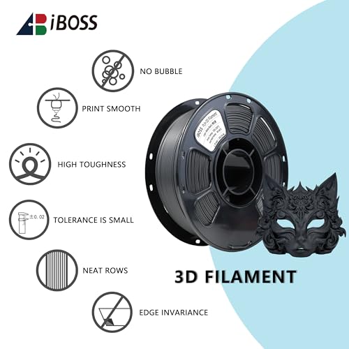 Image of iBOSS Matte PLA+ Filament Matte Black 1KG, 1.75mm 3D Printer Filament Dimensional Accuracy + /- 0.02mm, 1kg Carboard Spool (2.2lbs) for Most FDM 3D Printers