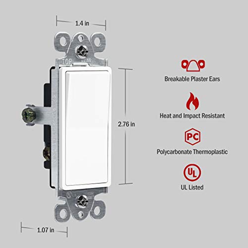 Enerlites 3-Way Decorator Paddle Rocker Light Switch, Gloss Finish, Single Pole Or Three Way, 3 Wire, Grounding Screw, Residential Grade, 15A 120V/277V, Ul Listed, 93150-W-10Pcs, White (10 Pack) #TOP1