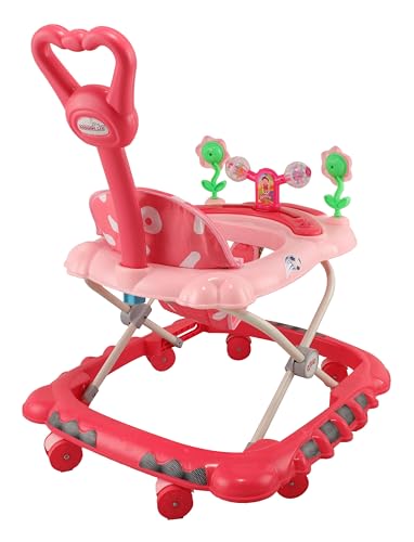 Image of JoyRide Spinny Spinner 8 Wheels Baby Walker, Adjustable Height,Parentle Handle, Comfortable Seat, Music and Light, 360 Degree Rotation, Maximum Weight: 12 kg (Peach)
