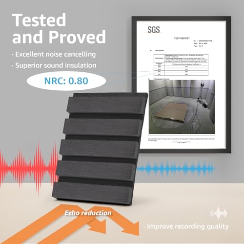 Image of Art3d 6-Pack Soundproof Wood Slat Wall Panel, 94.5 x 7.9 in, Matte Black