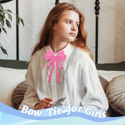 Image of LJBFNN Bow Ties for Women, Adjustable Pre Tied Bow Tie Solid Color Ribbon Bowtie for Girls Ladies Party Daily Cosplay School