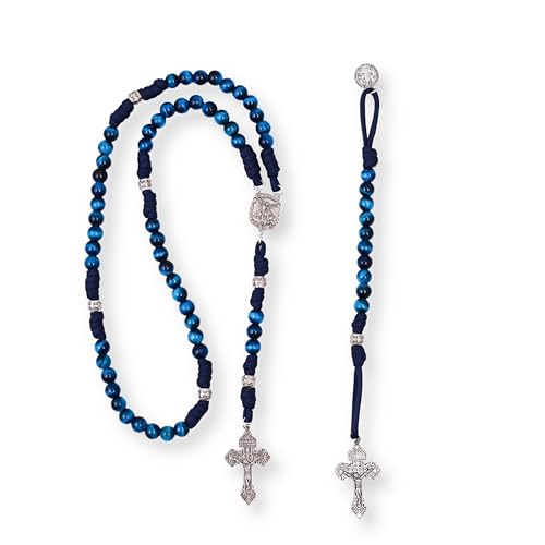 Nazareth Store St Michael Paracord Rosary, Rugged Rosary Necklace and One Decade Heavy Duty Rosary Set, Natural Stone Beads with Catholic Pardon Crucifix2