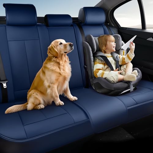 Image of Coverado Rear Seat Covers for Cars, Blue Back Seat Cover for Dogs, Faux Leather Car Seat Covers Backseat, Car Seat Cushion, 3-Pieces Waterproof Universal Seat Covers for Cars Fit for Most Sedans SUV