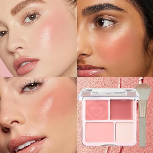 RTRTGS Rubor Paleta Icono, 4 tonos, Colorete en crema, rubor en crema y rubor en polvo compacto, Alta pigmentación, Paleta de rostro para maquillaje mujer (Melocotón Auténtico) - imagen 5