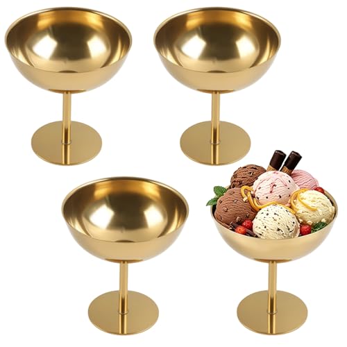 YedZen Lot de 4 Coupes à Glace en Acier Inoxydable, 200ml, Ø10,5cm, Coupes Dessert sur Pied, Coupe a Glace pour Glace, Yaourt, Pudding, Sorbet, Fruits et...