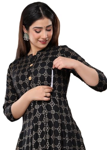 Image of Women's Floral Printed Cotton Maternity Dress Kurti with Feeding Zipper, Maternity Gown for Women, Feeding Dress, Maternity Kurti