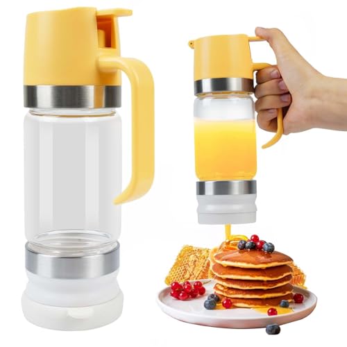 Ecopandy Honey Dispenser No Drip with Base 2025 Upgrade, 12 OZ Glass Honey Jar pot with Handle, Syrup Dispenser for Coffee or Tea, Mess Free Honey Dispenser for Honey and Syrup, Honey Container
