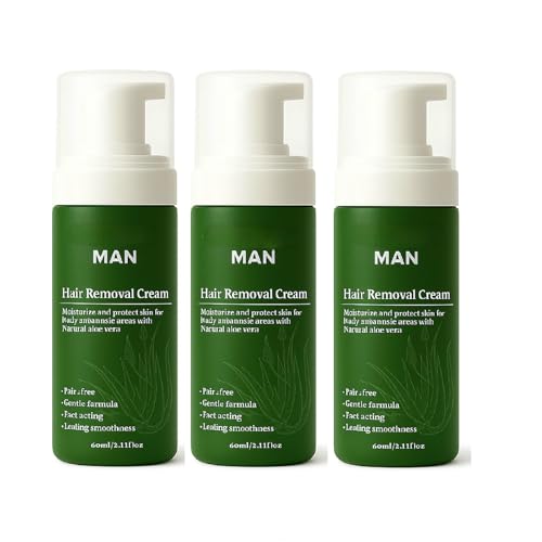 Crema Depilatoria Masculina con Aloe Vera Natural – Fórmula de Acción Rápida, Hidratante y No Pegajosa, Spray Depilatorio Rápido y Suave sin Afeitado, para Rostro, Cuerpo y Zonas Íntimas,3pcs