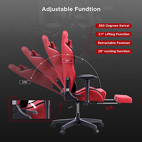 AutoFull-Silla-Gaming-Silla-Gamer-Ergonomica-Silla-de-Oficina-Cuero-de-PU-Silla-de-EscritorioAltura-e-inclinacion-AjustablesReposacabezas-y-Soporte-LumbarReposapiesRojo