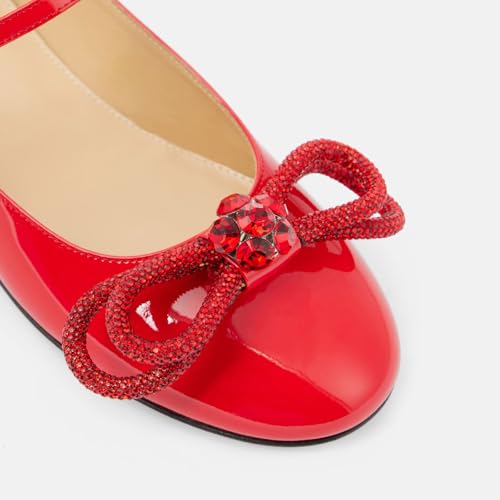 Women's Comfort Round Closed Toe Slip On Flat Shoes Chic Rhinestones Double Bows Ballet Flats Wedding Party Dressy Flats for Women4