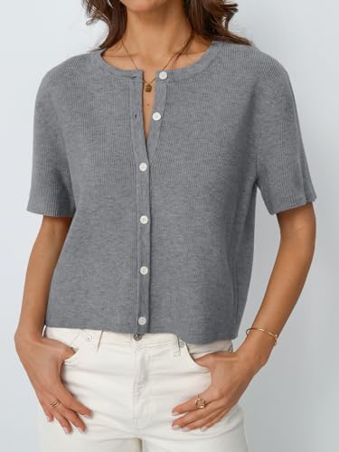 Image of LILLUSORY Short Sleeve Cardigan Sweaters for Women | Cropped Button Up, Summer 2026 Outfits, Y2K Fashion, Lightweight Knit, Versatile layering for work, casual & going out