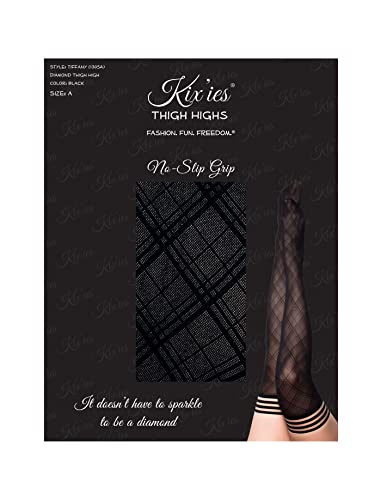 Kix`ies Stockings For Women | Thigh High Stockings With No-Slip Grip Stay Ups Thigh Bands | Womens Thigh High Stockings (Tiffany Black Diamond Pattern 1305D) #TOP4