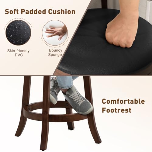 Butacos giratorios GIANTEX, set de 4 unidades, altura de barra 25,5 pulgadas, respaldo ergonómico, asiento acolchado suave, patas de madera de caucho, reposapiés, sin brazos, para cocina, comedor y pub miniatura 5