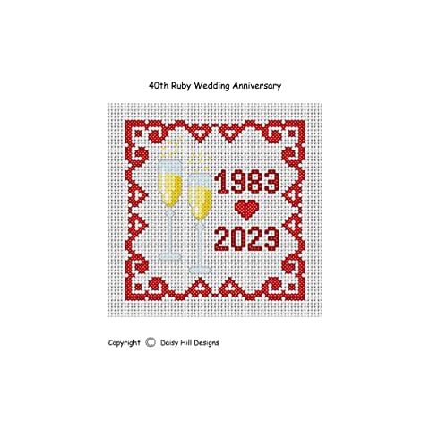 Daisy Hill Designs 40th Ruby Glasses Anniversary Card Kit, Counted Cross Stitch kit Cover