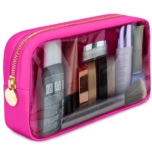 DANCOUR Clear Makeup Bag Mini Makeup Bag for Purse Mini Pouch Purse Clear Small Cosmetic Pouch Cosmetic Travel Case (Small, Hot Pink)