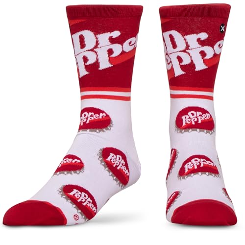 Odd Sox Dr Pepper Half Stripe Novelty Crew Socks Size Large Mens 812 / Womens 9.513.5 Gift Socks Durable Knit Comfort Comfortable Everyday Graphic Design