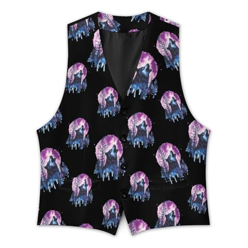 Howling Wolf Watercolor Mens Suit Vests V-Neck Casual Vest Dress Formal Tuxedo Wedding Waistcoat4