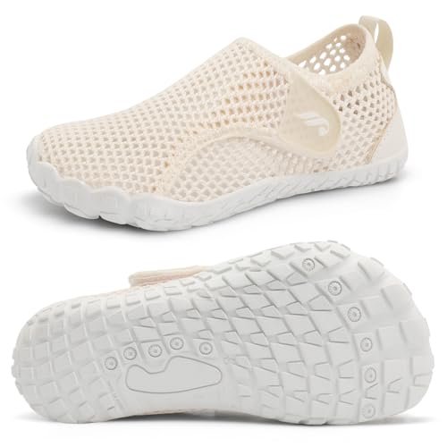 JIASUQI Kids Water Shoes for Boys Water Socks Girls Water Hiking Shoes for Kids Wide Toe Shoes Beige
