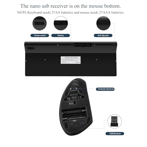 Image of 2.4GHz Wireless Vertical Ergonomic Mouse and Keyboard Combo Ultra-Thin Portable Size for PC Desktop Computer Laptop Mac Tablet