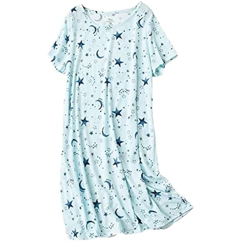 PNAEONG Women's Cotton Nightgown Sleepwear Short Sleeves Shirt Casual Print Sleepdress XTSY108-Blue Star-XL Cover