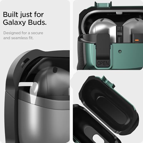 Image of Galaxy Buds 3 Pro /3 /3 FE Case Cover with Secure Lock Clip, Shockproof Samsung Galaxy Buds3 /3 Pro 2024 /3 FE 2025 Protective Hard Cover Shell with Carabiner&Cleaner kit for Men Women, Black /Green