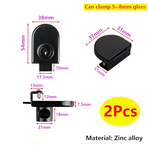 Qrity 2Pcs Glass Cabinet Locks, No Drill Display Cabinet Safety Lock for 5-8mm Glass, Black, Double door-2PCS - Image 2