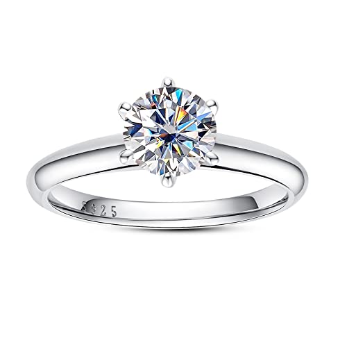 AimiIee Moissanite Ring, 1CT Round Brilliant Cut Lab Grown Diamond Six Prong Solitaire Engagement...