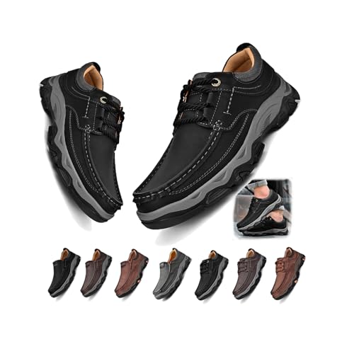 Enjerr Orthopedic Slip-On Balance Shoes Men, Breathable Non-Slip Leather Loafers with Arch Support, Casual Comfortable Walking & Travel Shoes (Black-A,12.5)