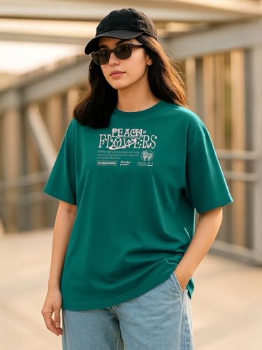 Image of Women's Printed Oversized T-Shirt with Half Sleeves and Round Neck, Soft Spun Fabric for Casual Wear (Size - S-2XL)