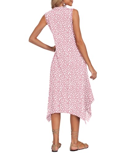 Image of AUSELILY Women Summer Midi Dress, Sleeveless Casual Asymmetrical & Pockets | V-neck midi sundress, asymmetrical flowy hem & side pockets, great for beach, vacation and daily wear