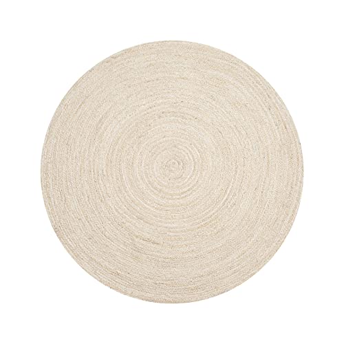 Hausattire Hand Woven Jute Braided Area Rug, 8' Round – Off White, Reversible Boho Rugs for Kitchen, Living Room, Bedroom I Farmhouse Decorative Floor Rug, 8 Feet Round