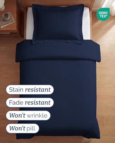Image of Duvet Cover Twin /Twin XL Size Set - Extra Soft Twin /Twin XL Duvet Cover 68 inch x 90 inch with 1 Pillow Sham for Women, Men, Kids & Teens - Comfy, Easy-Care & Fade Free w / Zipper Closures & Ties (Navy Blue)