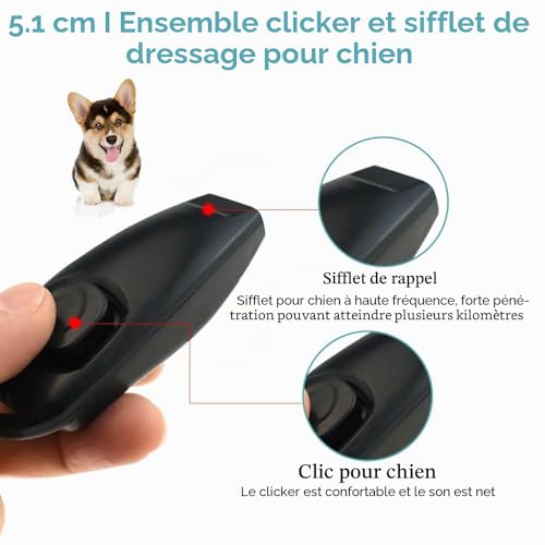 WOLMIK Cliqueur et Sifflet pour Chien - Lot de 2 Cliqueurs d'entraînement pour Chien avec Sangle de Poignet, Ensemble de Cliqueur et Sifflet Professionnel 2 en 1, Outils de Dressage pour Animaux de – vue 2