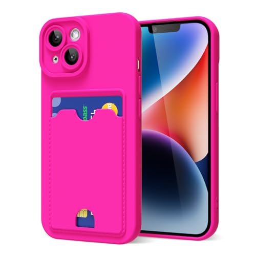 oakxco for iPhone 14 Case with Card Holder Cute Silicone Wallet Phone Case with Credit Card Slot Soft Rubber Thin Slim Purse for Women Men with Shockproof Camera Cover Protection Hot Pink