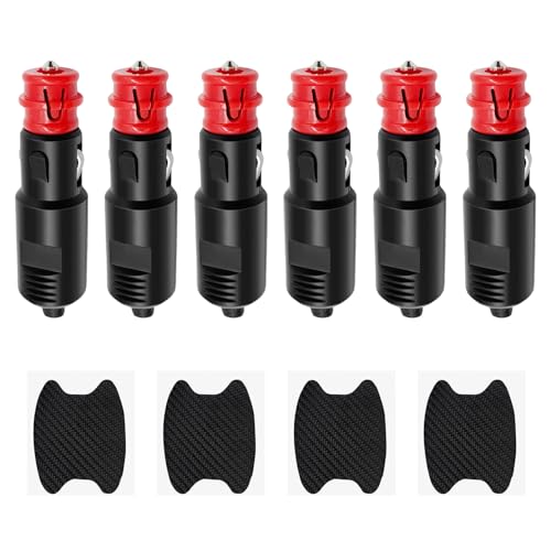 6 Piezas 12V/24V Enchufe Mechero Macho, Encendedor Cigarrillos Plug, Enchufe Encendedor Cigarrillos con 4 Piezas Protectores Manilla Coche, para Motos, Camiones, Barcos, Vehículos, Rojo