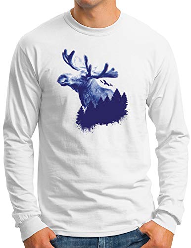 T-shirt manches longues homme motif élan t-shirt blanc outdoor randonnée nature