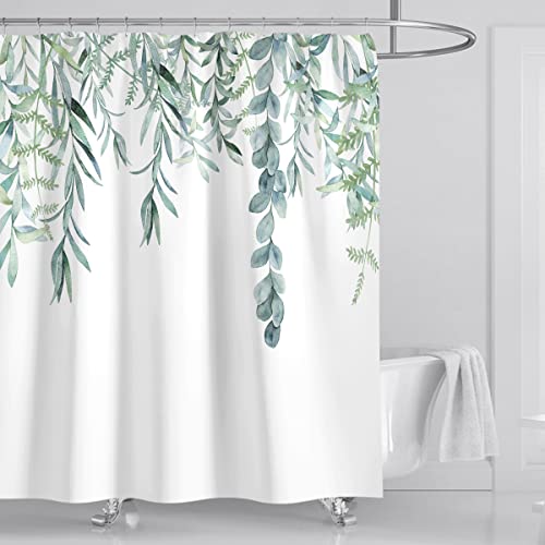 INKARO Duschvorhang grüne Blätter Blumen Pflanzen Badezimmer Textil Vorhang mit Antischimmel Effekt waschbar Shower Curtain badewannel mit 12 Haken 180 x 180 cm (180 x 180 cm, Grüne Blätter)