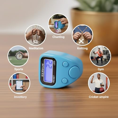 Image of Digital Hand Tally Counter with Finger Ring,5-Digit LED Display,Reset Button (Model No.506) (Black)