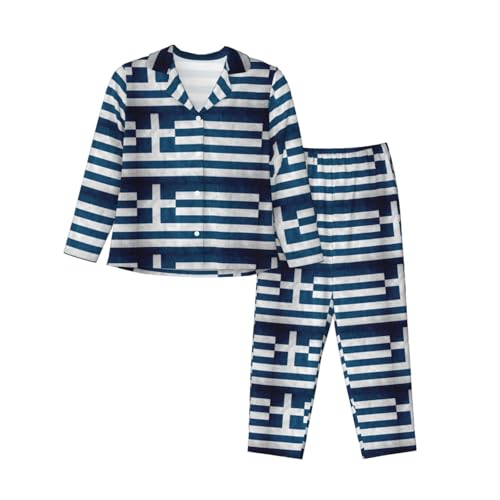 Pyjama drapeau grec pour femme avec ensemble haut manches longues et pantalon confortable