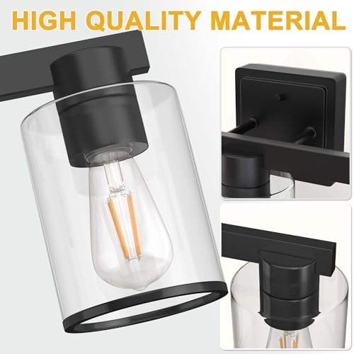 Image of L LOHAS LED Black Bathroom Light Fixtures, 3 Lights Bathroom Vanity Light with Clear Glass Shade, Modern Vanity Lights for Living Room Hallway